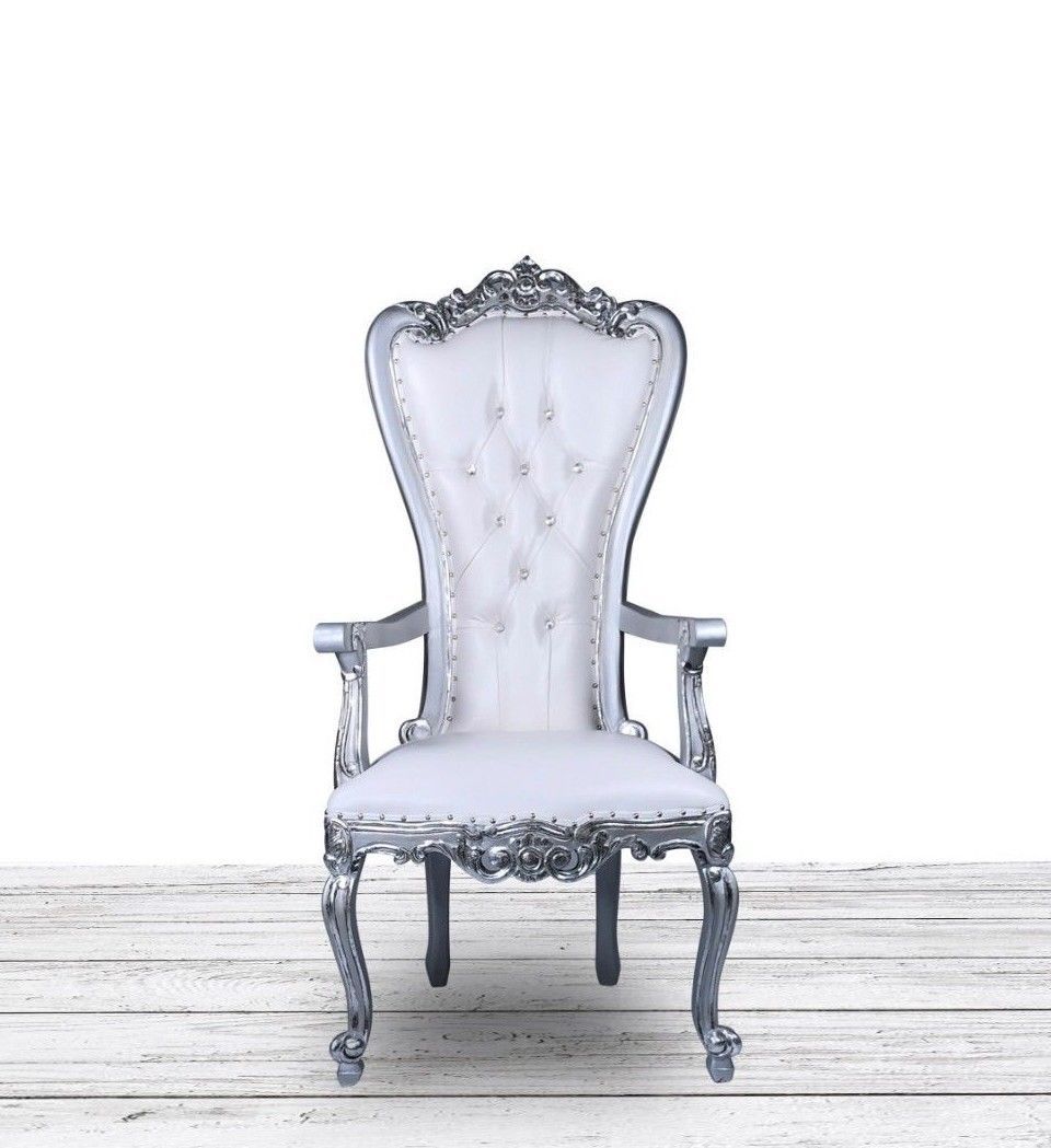 Petite Wedding Throne. Hand Carved Silver and White Wedding Dining Arm