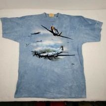 THE MOUNTAIN Pigment Dye WW2 Planes Dog Fight T Shirt Blue Size XL  - $11.97