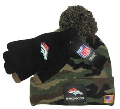 Denver Broncos Nfl Premium Men's Camo Cuffed Knit Winter Hat & Glove Set Nwt $50 - $32.66