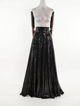 BLACK Sequin Maxi Skirt High Waisted Sequined Party Skirt Black Sparkly Skirt image 1
