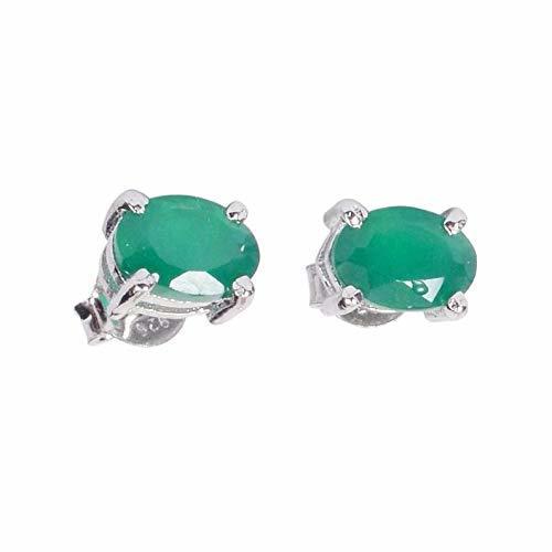 Sterling Silver Emerald Stud Earrings Emerald 4x6, 5x7 mm Oval Stud Earrings