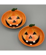 Two Halloween Pumpkin Ceramic Candy Dishes Trinket Dish Orange Jack-o&#39;-l... - $18.49