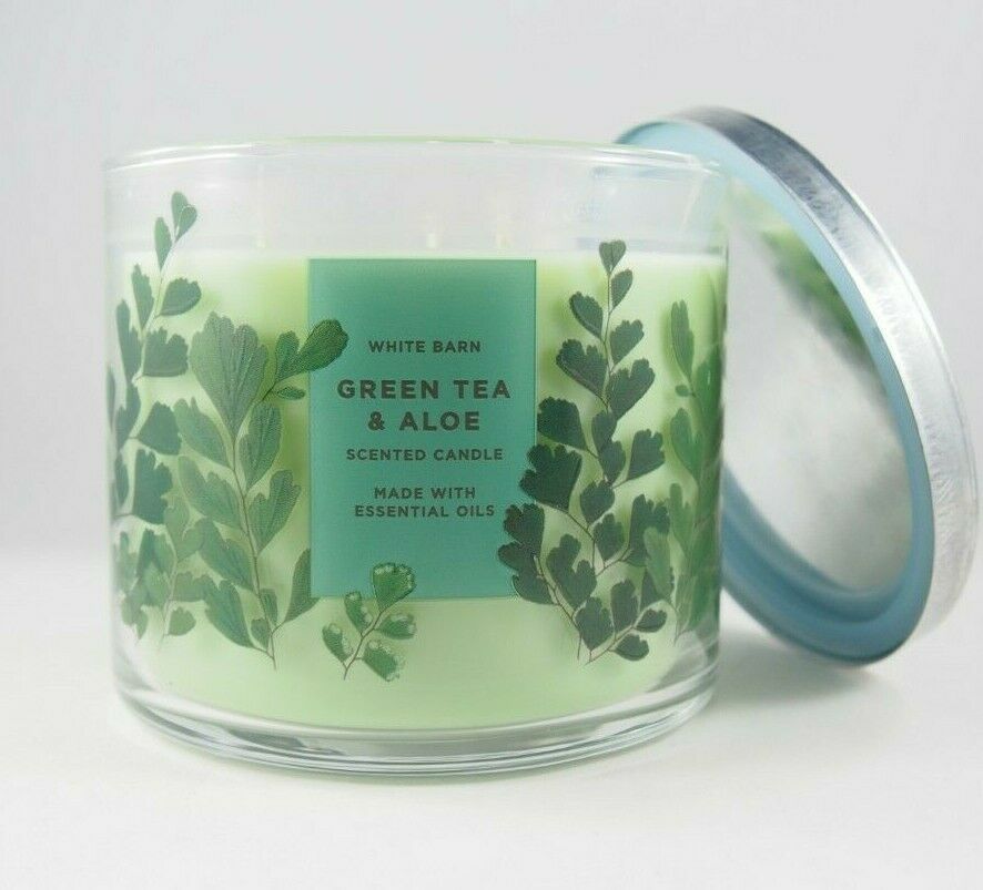 (1) Bath & Body Works White Barn Green Tea Aloe Essential Oil Candle 14.5oz New