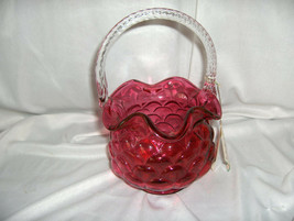 Vintage Fenton Country Cranberry With Gold Jacqueline Basket Bowl Signed NICE - $64.35