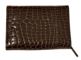 Vtg Tiziana Brown PATENT LEATHER Crocodile Alligator CLUTCH Wallet Women Italy image 4