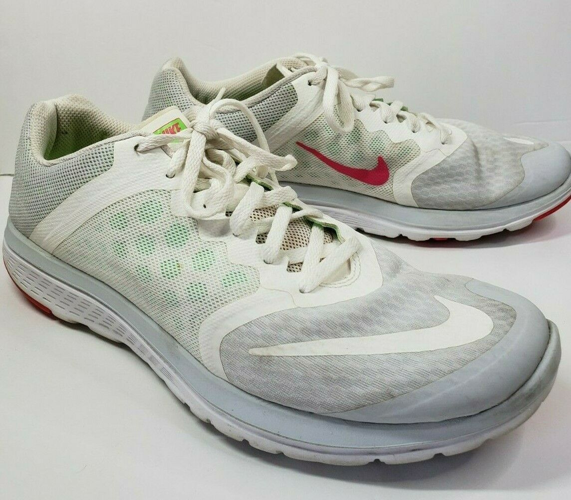 Nike Womens FS Lite Run 3 Running Shoes Size 10 Platinum/Voltage Green/Pink