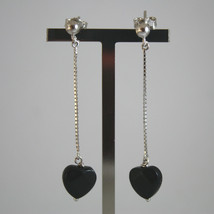 SOLID 18K WHITE GOLD EARRINGS, WITH HEART OF BLACK ONYX, LENGTH 2,09 IN image 1