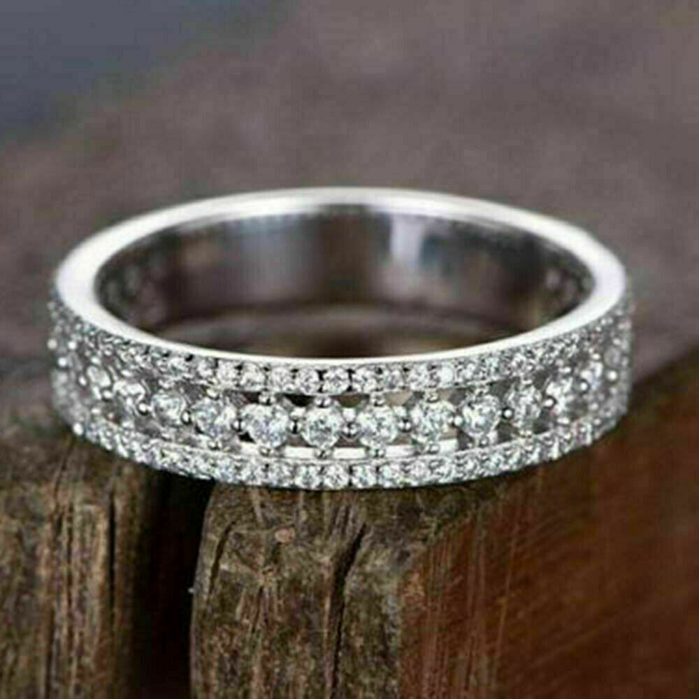 1.00Ct Round Diamond 925 Sterling Silver Half Eternity Engagement Wedding Band