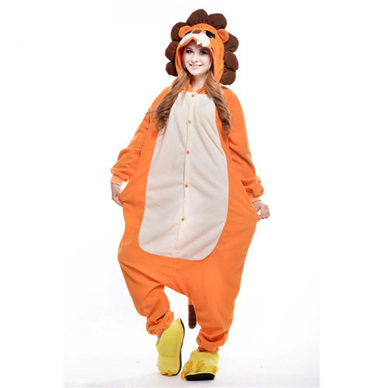 Adults' Kigurumi Pajamas Lion Onesie Pajamas Polar Fleece Orange Cosplay For Men