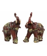 Ebros Faux Wood Feng Shui Elephant with Trunk Up Set of 2 Thai Buddhism ... - $32.99