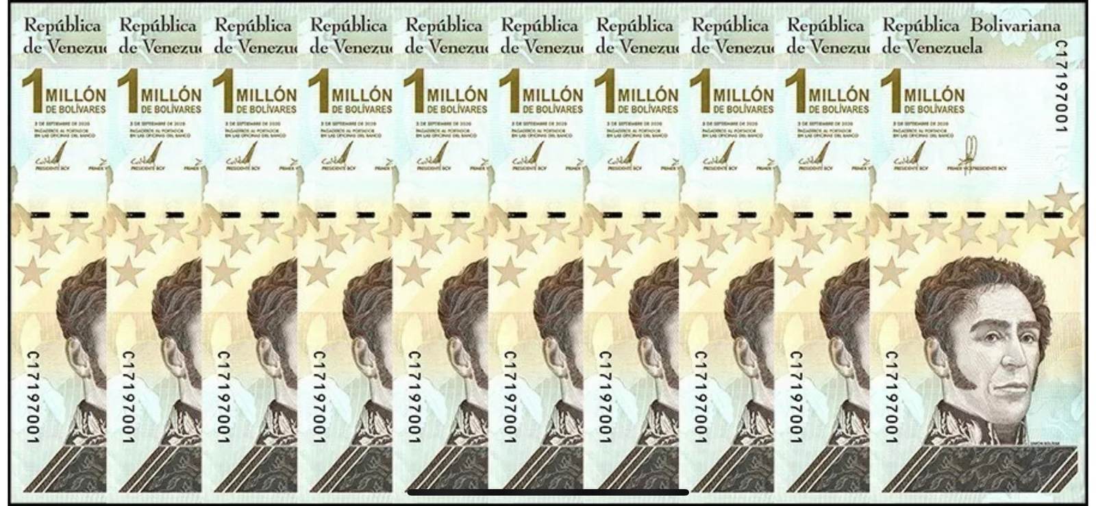 10 Pcs X One Million Venezuela Bolivar Soberano Cir Banknotes 2020 2021 South America