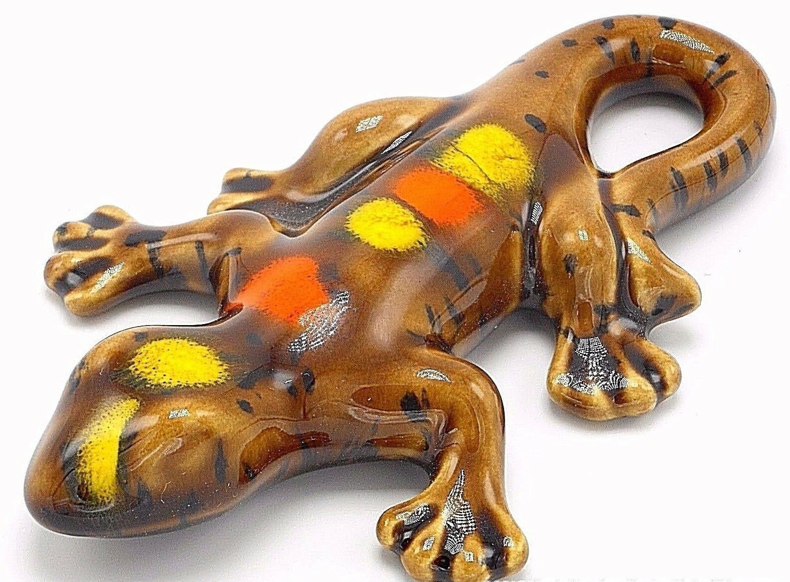 Gecko Lizard Wall Decor Ceramic Hanging Yard Garden Art Plaque 5" Brown