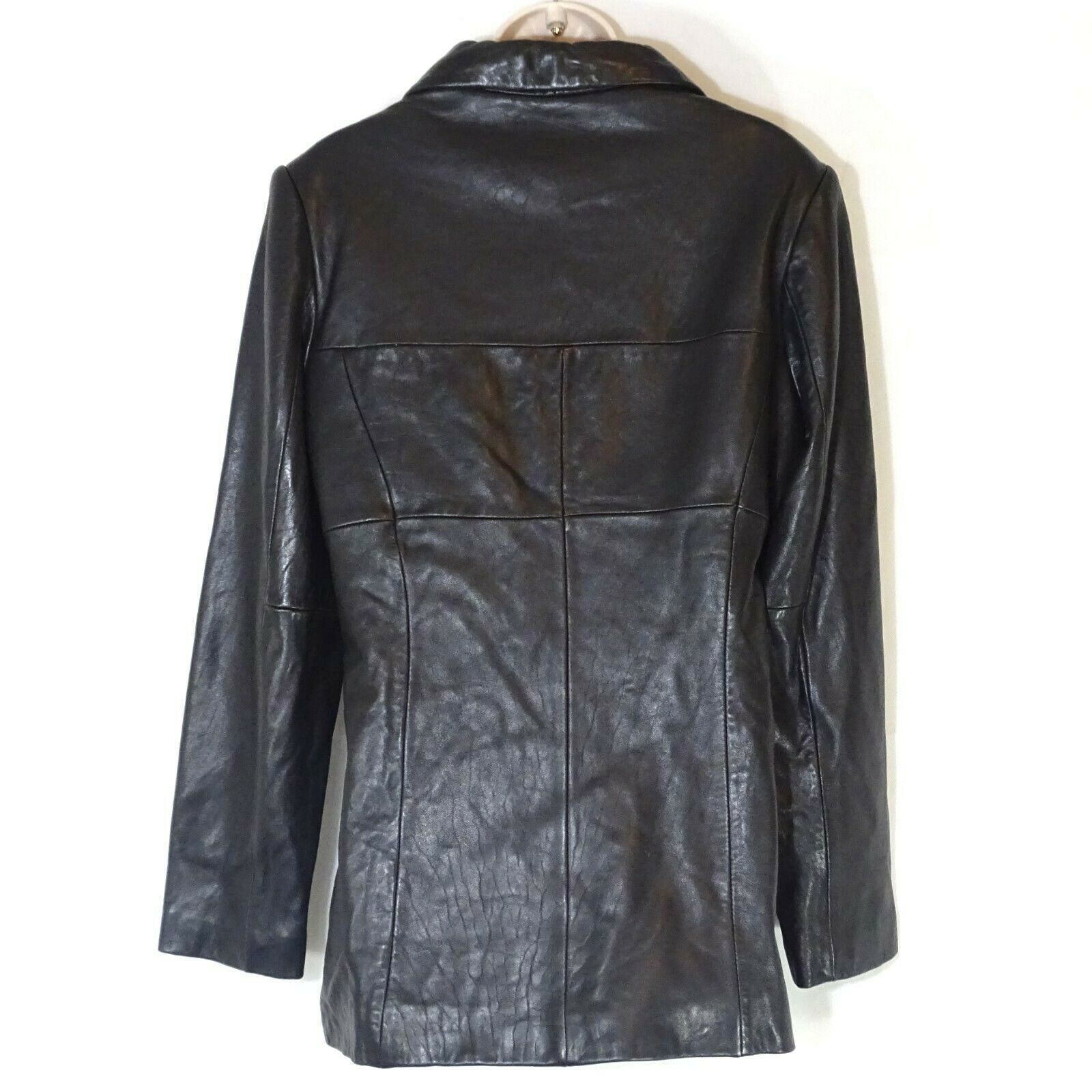 Jones New York Leather Jacket Trench Coat Women Size M Black Button ...