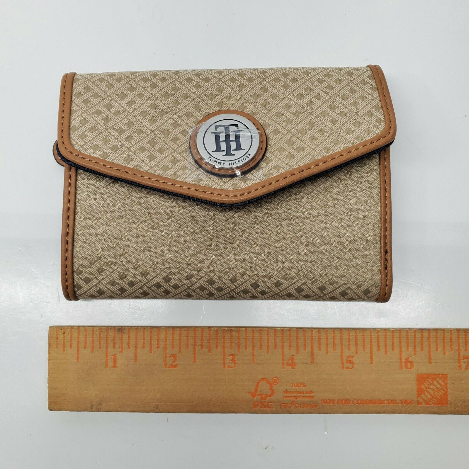 Tommy Hilfiger Brown Signature Wallet Small Trifold Womens Canvas