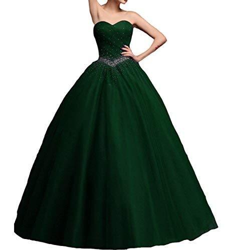 Kivary Beaded Tulle Long Ball Gown Formal Prom Quinceanera Dresses Emerald Green