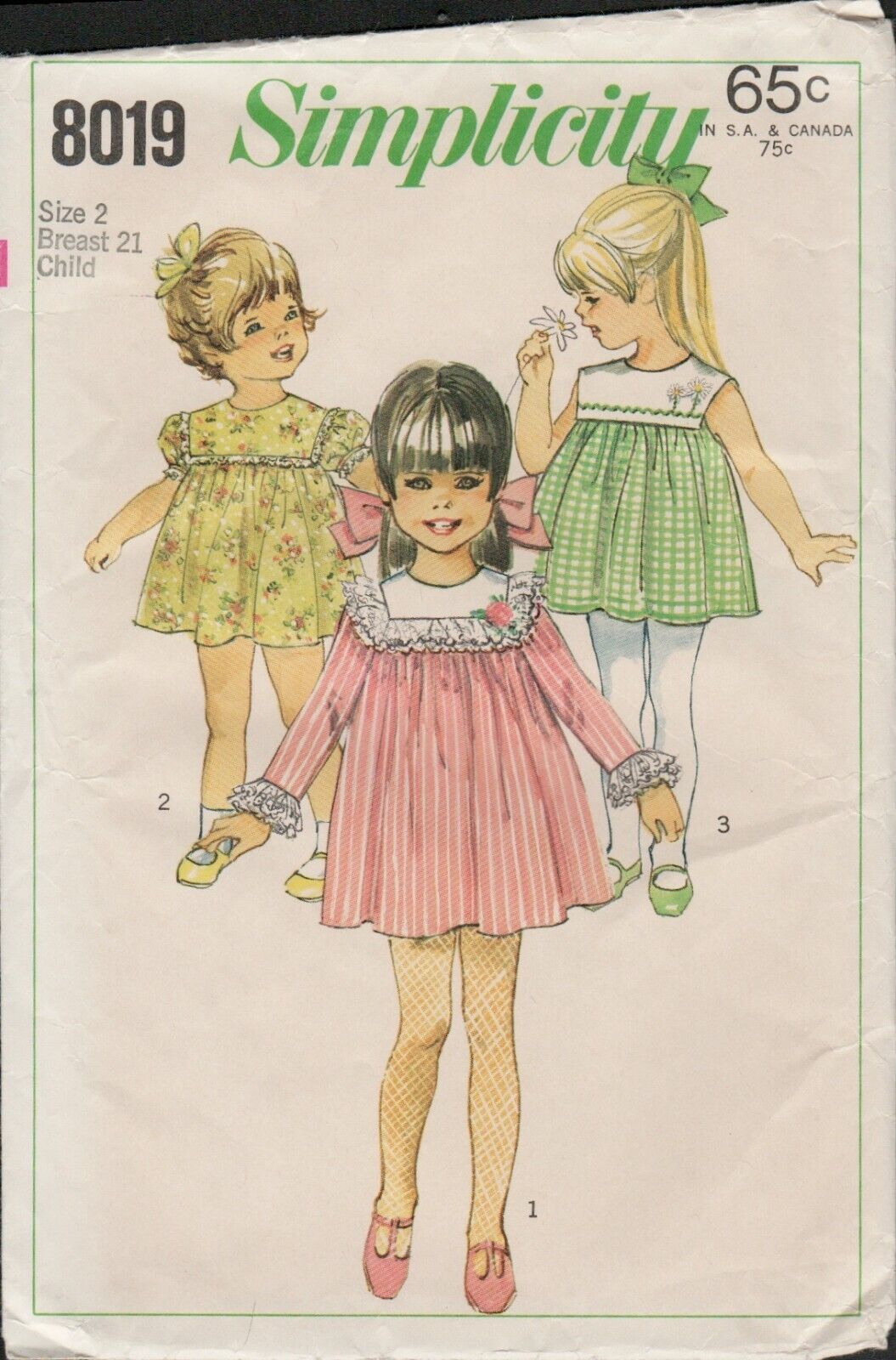 Simplicity 8019 Girls Yoked Dress Pattern Child Size 2 Uncut Vintage 