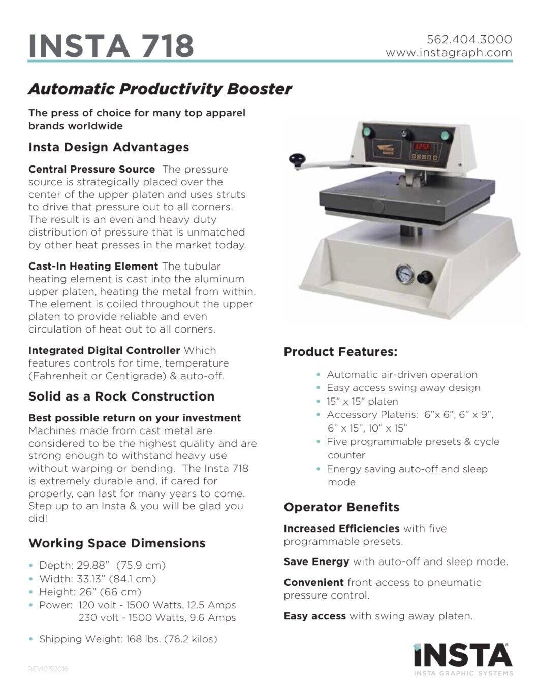 Insta Heat Press Machine Model 718 (Automatic) Prensa Térmica Transfer
