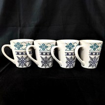Noble Excellence Astoria Fair Isle Blue Coffee Mugs Cups Snowflakes Set ... - $39.99