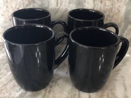 Royal Norfolk Black Stoneware Coffee Mugs Dinnerware Cups-Set Of 4-RARE-SHIP 24H - $31.42