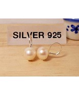 Sterling Silver Orange Pearl Pendant Hoop Earrings, Women Wedding Earrings  - $24.99