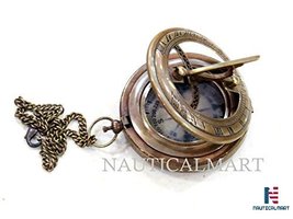 NauticalMart Push Button Sundial Nautical Brass Compass With Chain