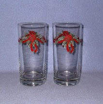 Fairfield Poinsettia and Ribbons 2 14oz Tumblers Heavy Flat Bottoms - $14.99