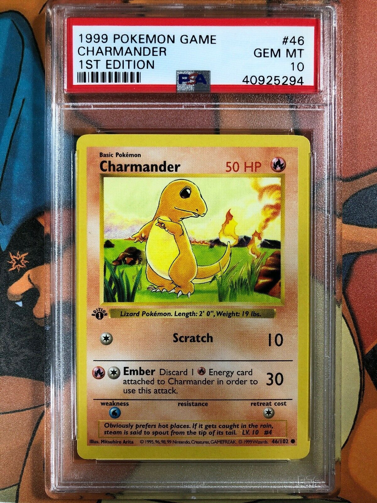 1999 Pokemon Game 1st Edition Shadowless English Charmander 46 102 PSA