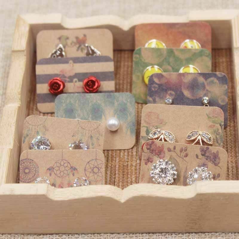 100pcs Cute Earring Card Display Jewelry Colorful Plant Cardboard 3.5x2.5cm