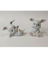 Lot of 2 Vintage Homco Ceramic White Easter Bunny Rabbits #1458 Pink Eye... - $17.81