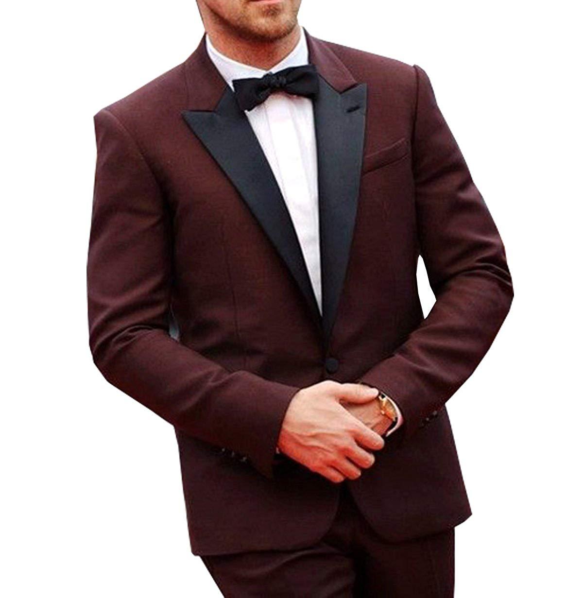 Ryan Gosling 2 Piece Tuxedo Burgundy Prom Party Wear Wedding Groom Suits For Men
