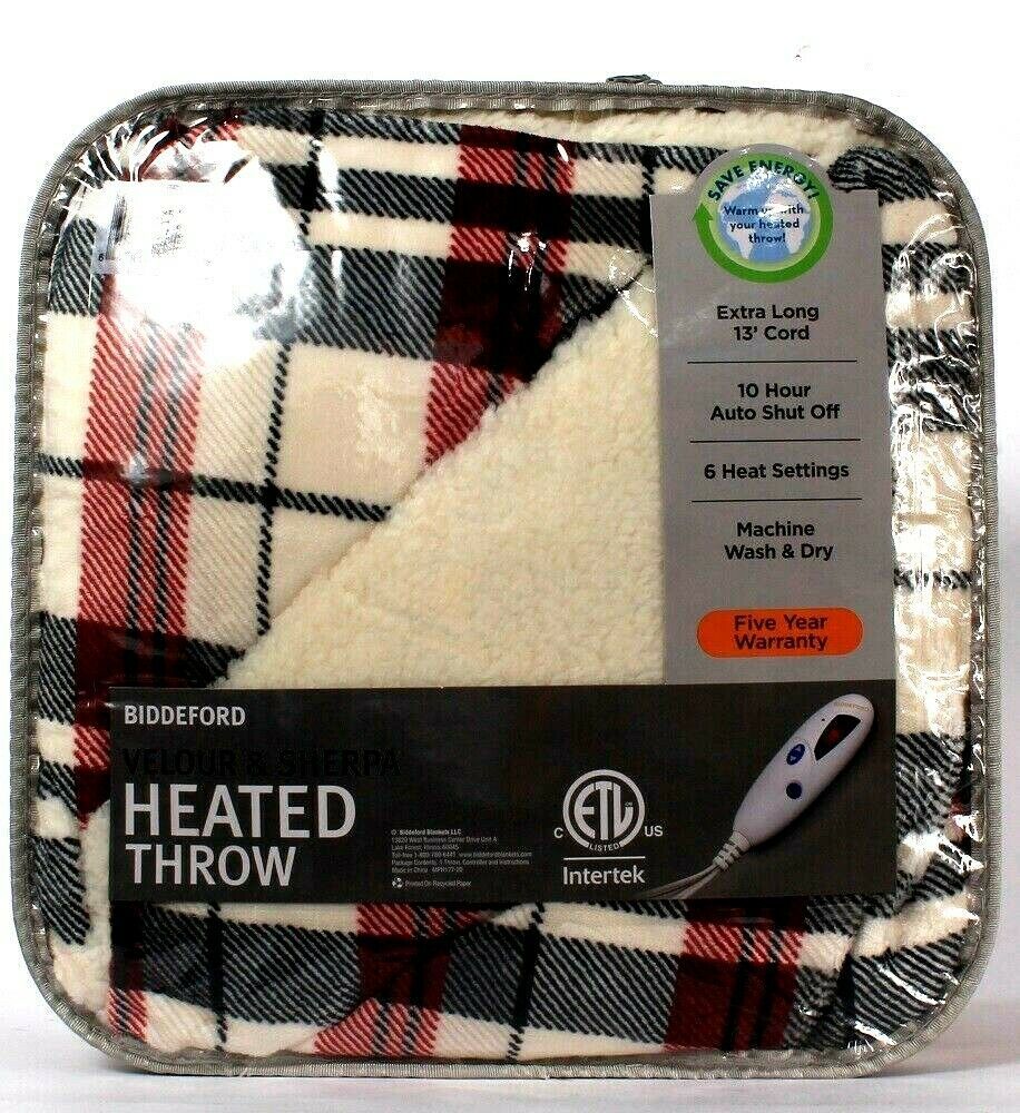 Primary image for Biddeford Velour & Sherpa Heated Throw 6 Settings Extra Long 13" Extra Long Cord