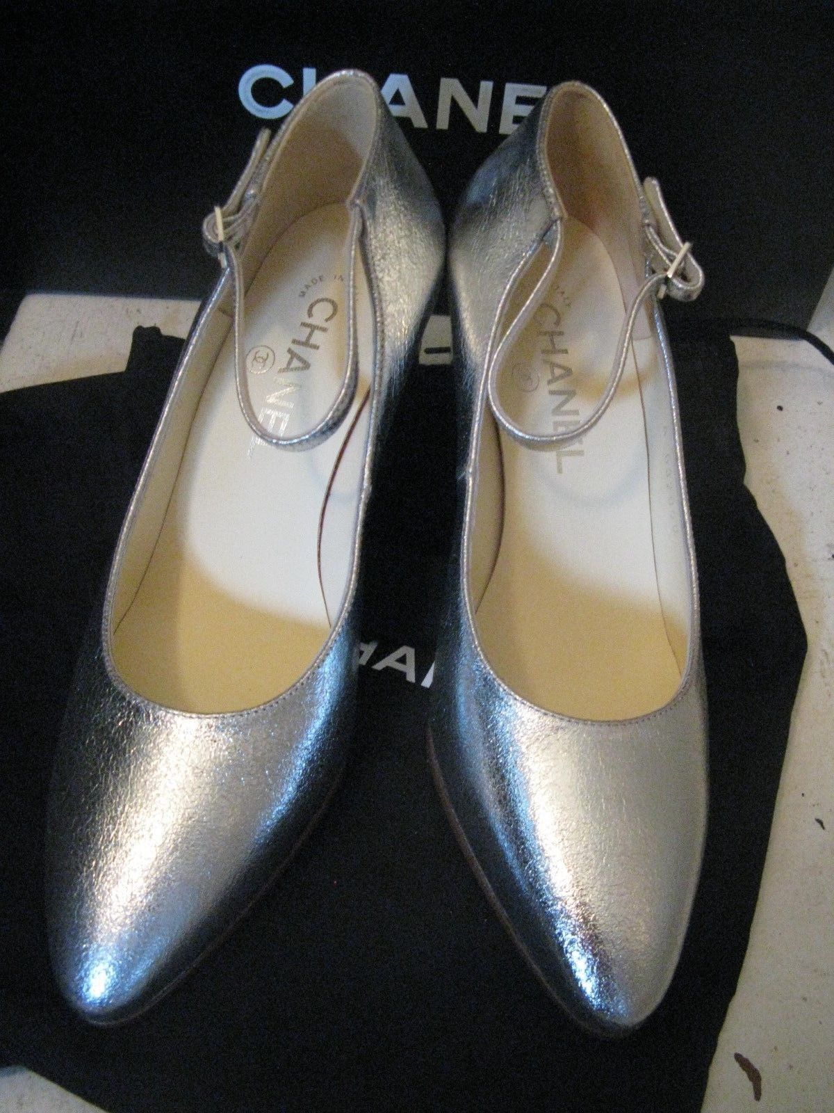 chanel mary janes silver