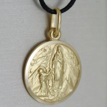 SOLID 18K YELLOW GOLD LADY OF LOURDES 17 MM ROUND MEDAL VIRGIN MARY MADE ITALY image 3