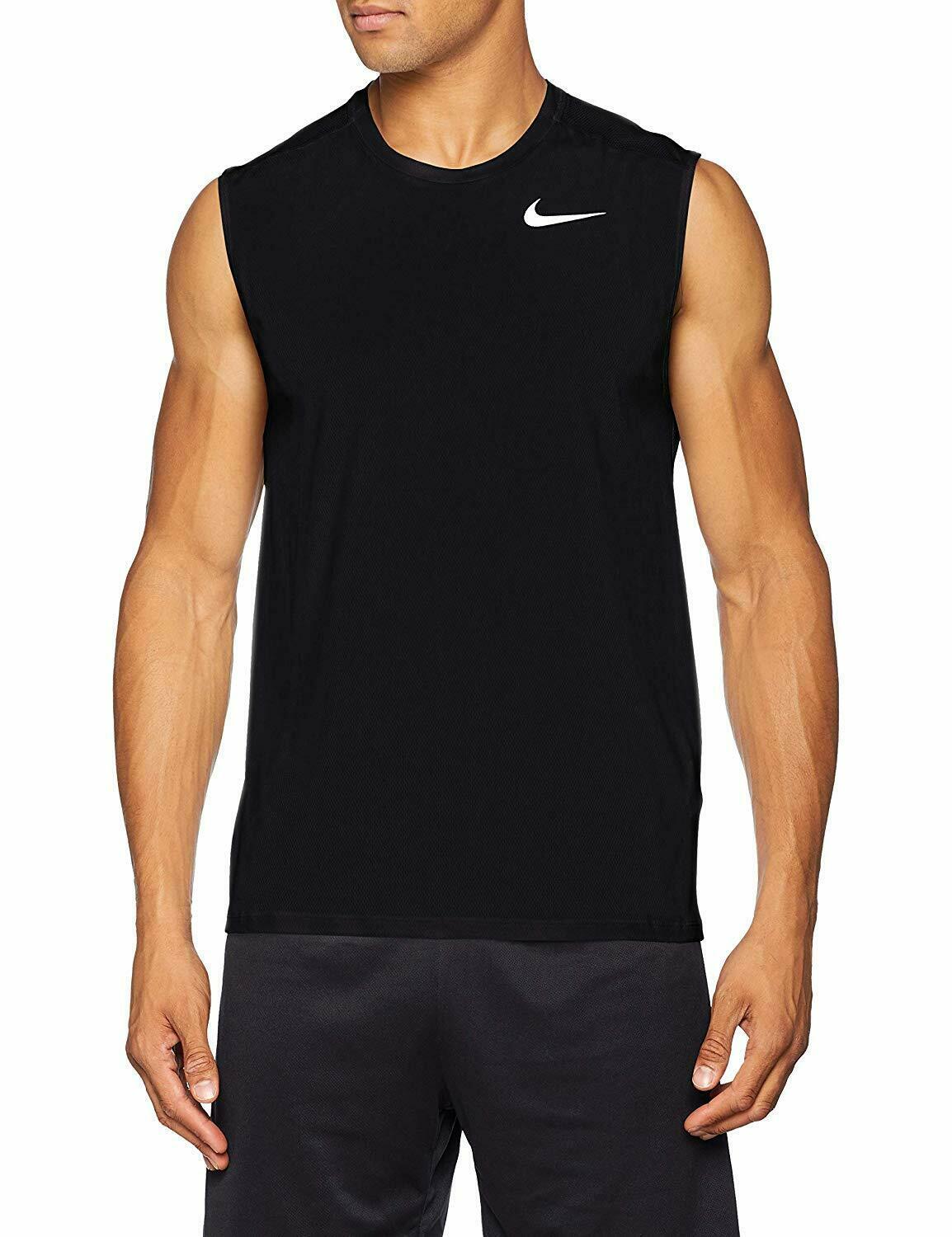 New Nike Men's Breathe Sleeveless Running Shirt 904481-010 Black - Men ...