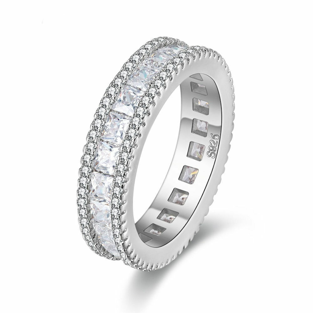 3Ct CZ CUBIC ZIRCONIA ETERNITY WEDDING BAND 18K WHITE GOLD PLATED