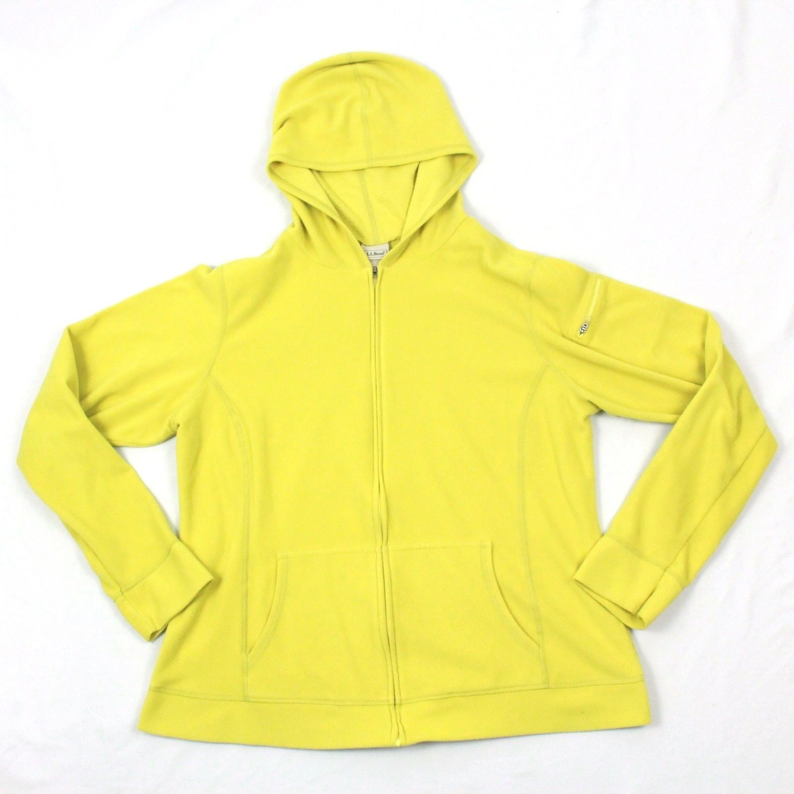 LL Bean Full Zip Hoodie Fleece Jacket Women Large Mustard Yellow Hooded