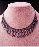Stunning Edwardian style necklace - blue Rhinestone statement choker - w... - $95.00