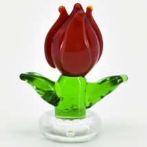 Handmade Red Tulip Flower Tiny Miniature Micro Mini Lampworking Glass Figurine image 2