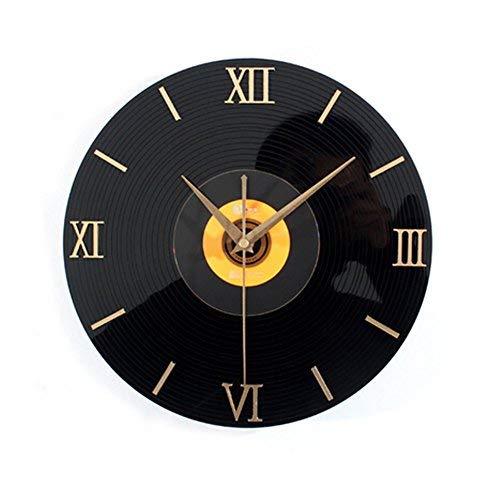 PANDA SUPERSTORE Retro Black Plastic CD Wall Clock Fashion Home Decoration(12'',