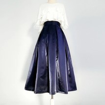 Women NAVY BLUE Satin Midi Skirt Pleated Midi Skirt Outfit Vintage Party Skirt  image 4