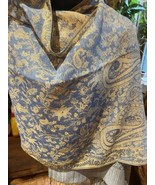 Estilo Vintage Azul Punto Brocado Pashmina de Cachemir Bufanda Envolvente - $39.60