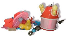 Vintage 1940's (Japan) Celluloid Wind-up Mechanical SPINNING CHICKS Toy WORKS!!! image 3