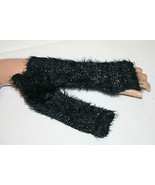 Black Women&#39;s Arm Warmers, Fingerless Knitted Gloves  - $11.49