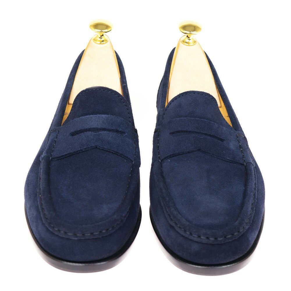 Men's Navy Blue Color Suede Penny Loafer Slip On Genuine Leather Shoes ...