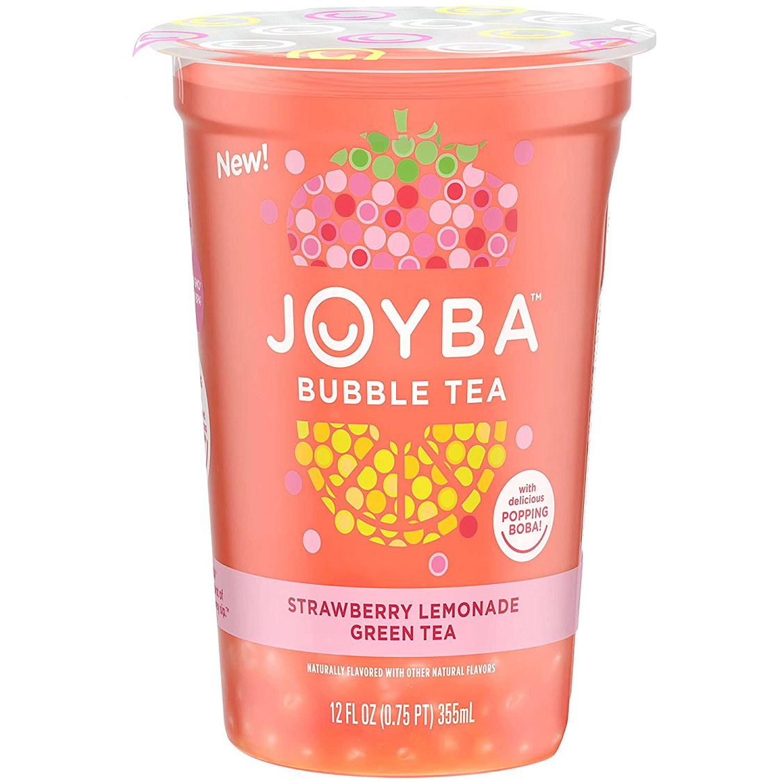 Joyba Bubble Tea Strawberry Lemonade Green Tea with Popping Boba, 12 fl