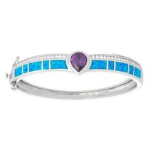 Sterling Silver Blue Inlay Opal with Clear and Center Teardrop Amethyst ... - $280.24