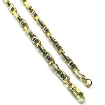 18K YELLOW WHITE GOLD CHAIN 4.5mm ROUNDED OVAL LINK WITH CENTRAL BUTTON 50cm 20" image 3