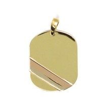 18K YELLOW WHITE ROSE GOLD MEDAL PENDANT, ROUNDED SQUARE, SMOOTH, 0.9 INCHES image 2