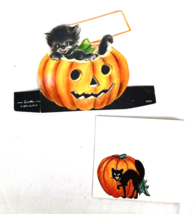 2 VTG Halloween Cats Themed Scrap Ephemera Hallmark Card See Photos - $22.28