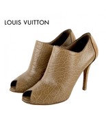Louis Vuitton Short Boots Leather Wood Open Toe Brown LV Bootie 37.5 US7... - $449.27